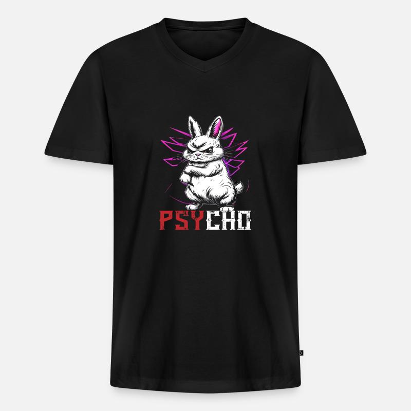 Psycho Rabbit - Männer Premium Bio T-Shirt mit V-Ausschnitt - Schwarz