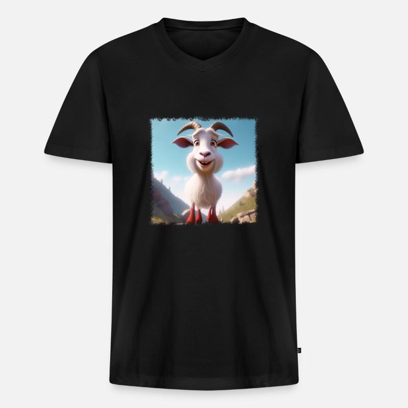 Glückliche Ziege - Männer Premium Bio T-Shirt mit V-Ausschnitt - Schwarz