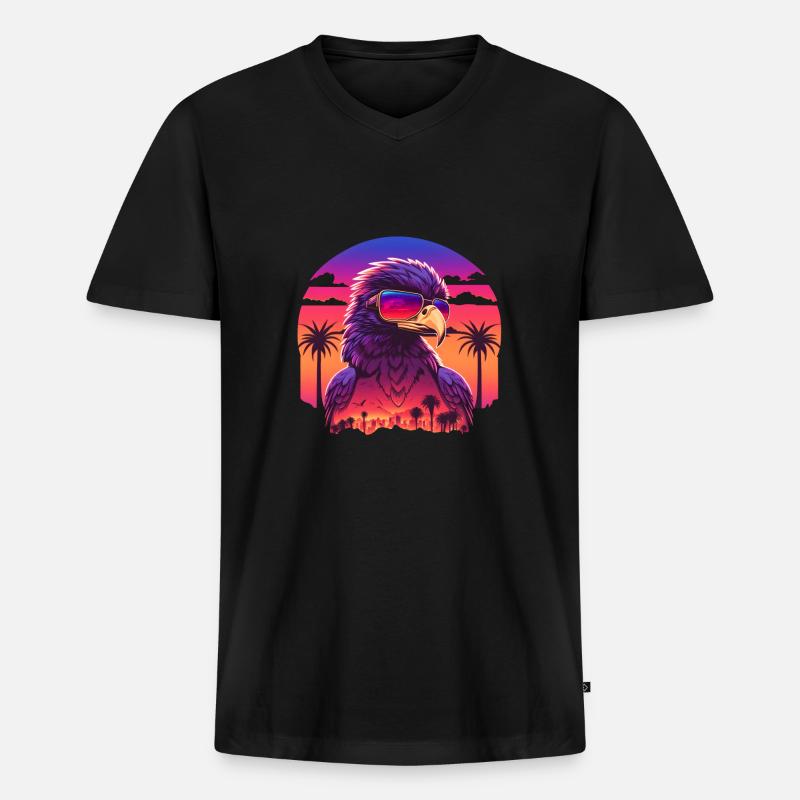 Synthwave eagle - Männer Premium Bio T-Shirt mit V-Ausschnitt - Schwarz