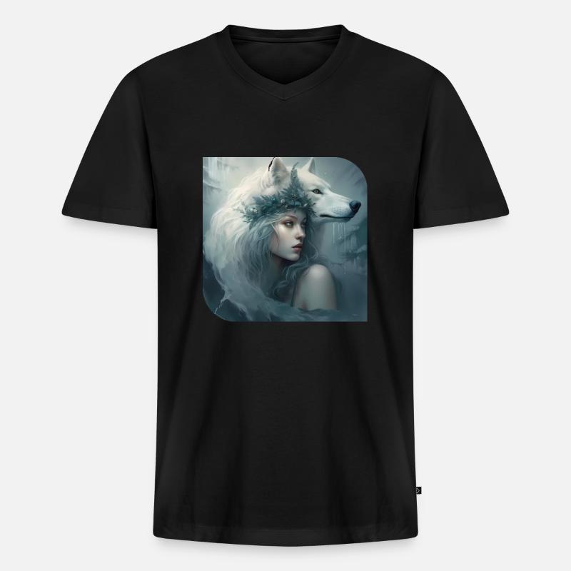 Sie Wolf Tochter - Männer Premium Bio T-Shirt mit V-Ausschnitt - Schwarz