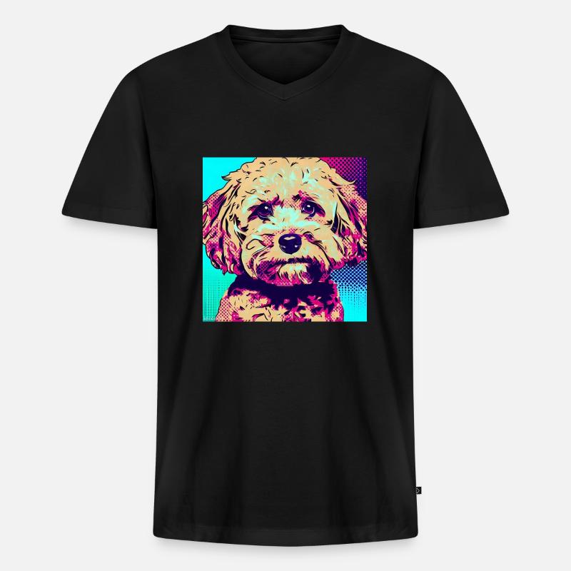 Pudel Kreuz Pop Art - Männer Premium Bio T-Shirt mit V-Ausschnitt - Schwarz
