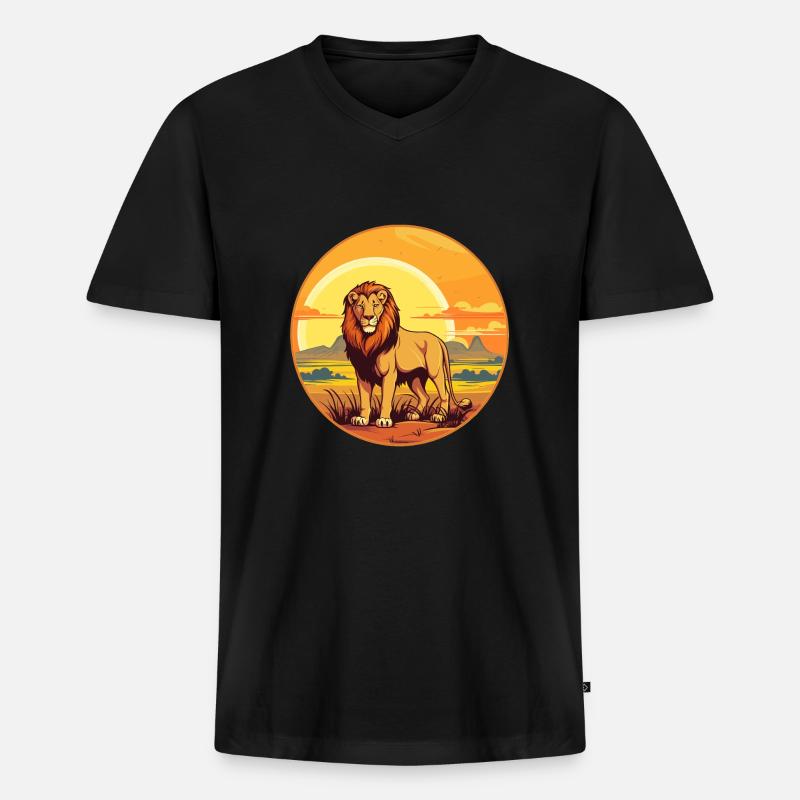 der Löwe in der Savanne - Männer Premium Bio T-Shirt mit V-Ausschnitt - Schwarz