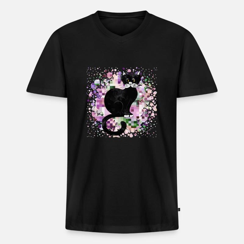 Katze - Männer Premium Bio T-Shirt mit V-Ausschnitt - Schwarz