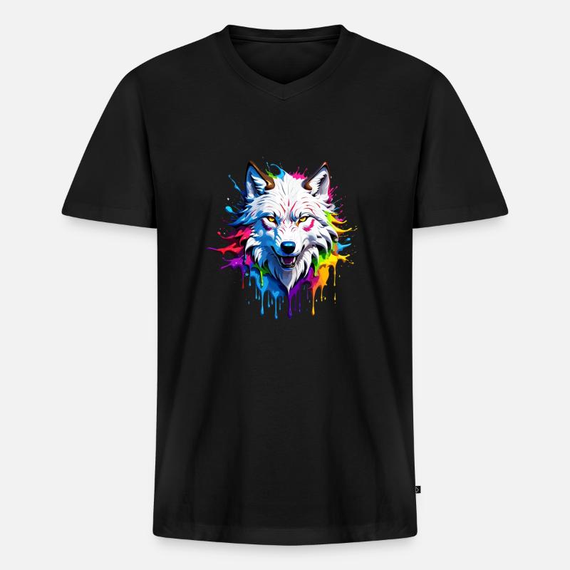 Bunter Wolf - Männer Premium Bio T-Shirt mit V-Ausschnitt - Schwarz