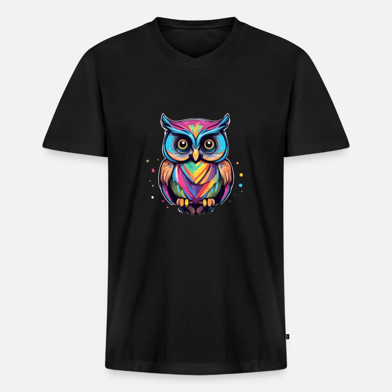 Bunte Eule - Männer Premium Bio T-Shirt mit V-Ausschnitt - Schwarz