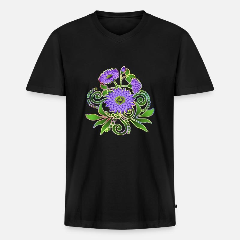 Blumen - Männer Premium Bio T-Shirt mit V-Ausschnitt - Schwarz