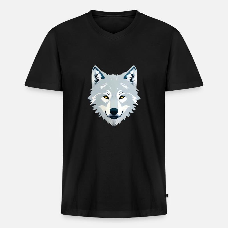 Wolf - Männer Premium Bio T-Shirt mit V-Ausschnitt - Schwarz