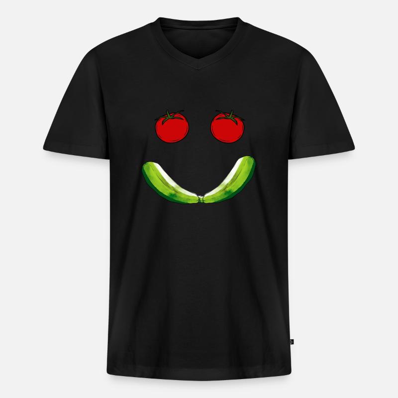 Smile Tomatoes - Männer Premium Bio T-Shirt mit V-Ausschnitt - Schwarz
