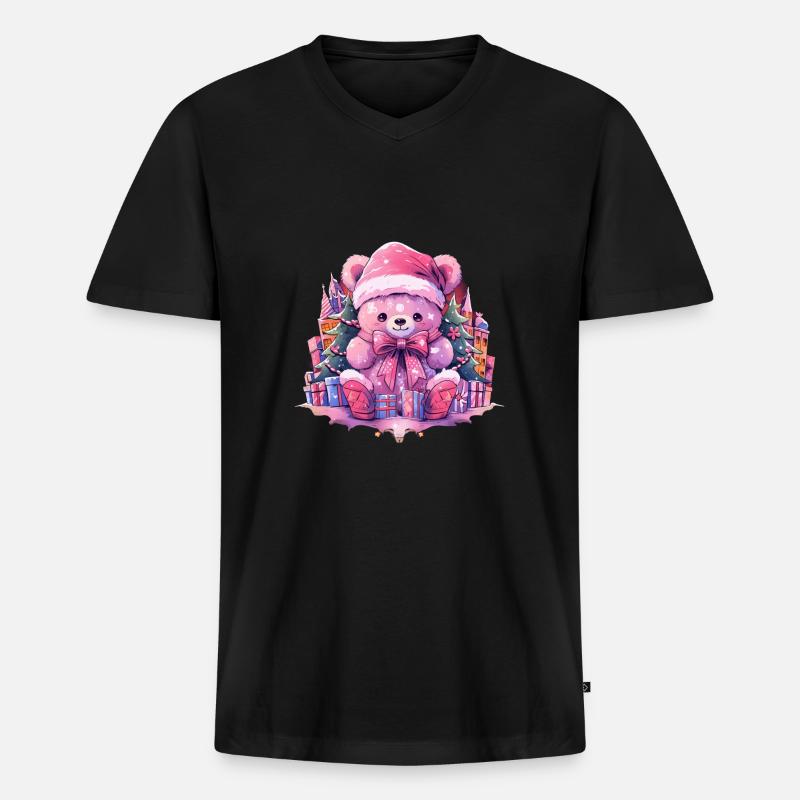 rosa teddy 4 - Männer Premium Bio T-Shirt mit V-Ausschnitt - Schwarz