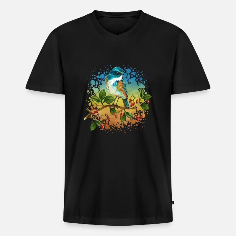 Bunter Vogel - Männer Premium Bio T-Shirt mit V-Ausschnitt - Schwarz