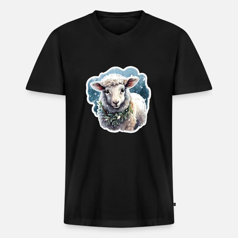 Lämmchen im Schnee - Männer Premium Bio T-Shirt mit V-Ausschnitt - Schwarz