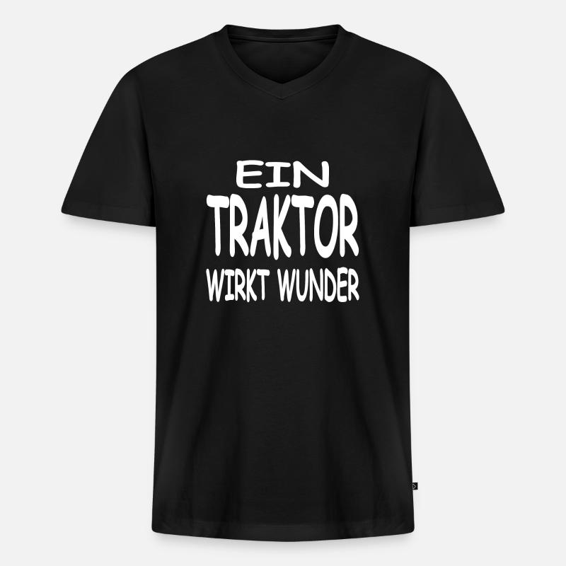 Traktor - Männer Premium Bio T-Shirt mit V-Ausschnitt - Schwarz