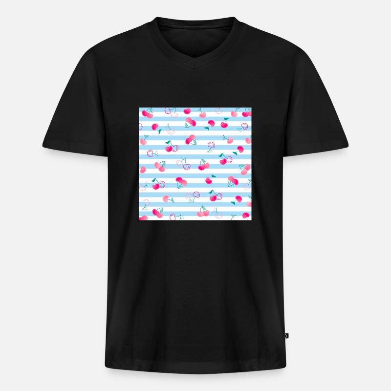 Kirsche Muster Cherry Pattern - Men's Premium Organic T-shirt with V-neck - black