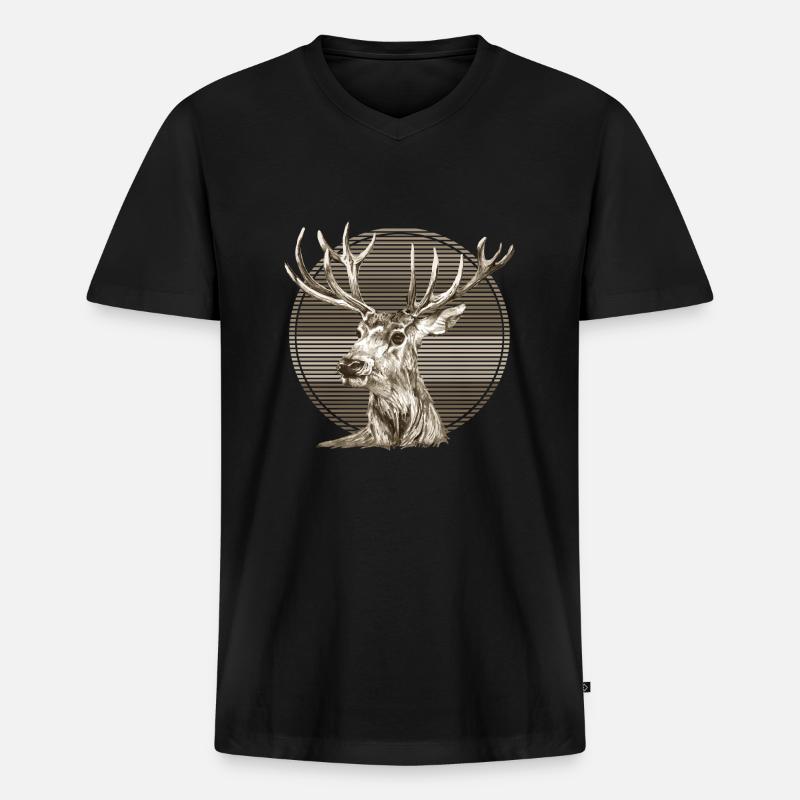Hirsch - Männer Premium Bio T-Shirt mit V-Ausschnitt - Schwarz