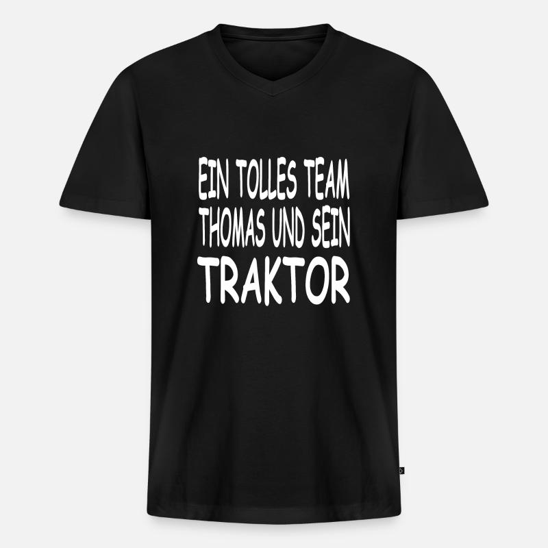 Traktor - Männer Premium Bio T-Shirt mit V-Ausschnitt - Schwarz