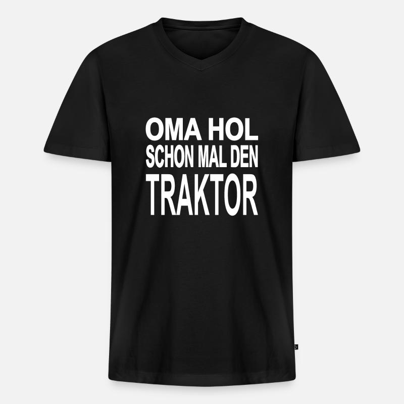 Traktor - Männer Premium Bio T-Shirt mit V-Ausschnitt - Schwarz