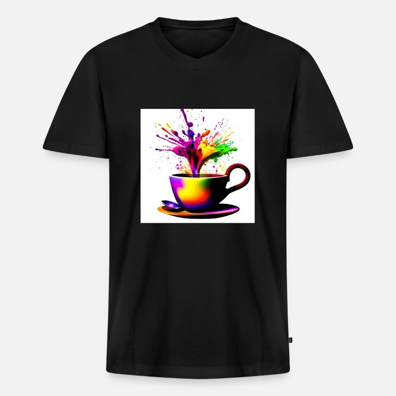 Kaffeetassen bunt 36 - Männer Premium Bio T-Shirt mit V-Ausschnitt - Schwarz