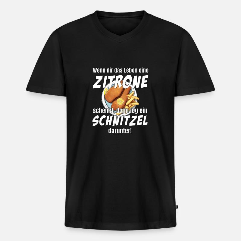 Schnitzel und Zitrone - Männer Premium Bio T-Shirt mit V-Ausschnitt - Schwarz