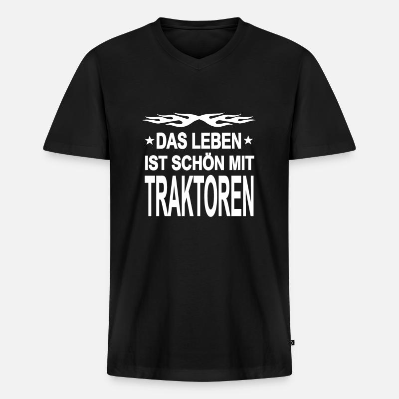 Traktor - Männer Premium Bio T-Shirt mit V-Ausschnitt - Schwarz