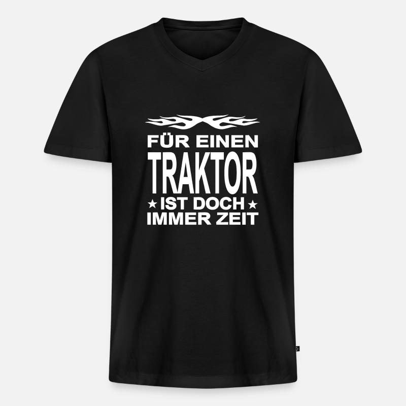 Traktor - Männer Premium Bio T-Shirt mit V-Ausschnitt - Schwarz