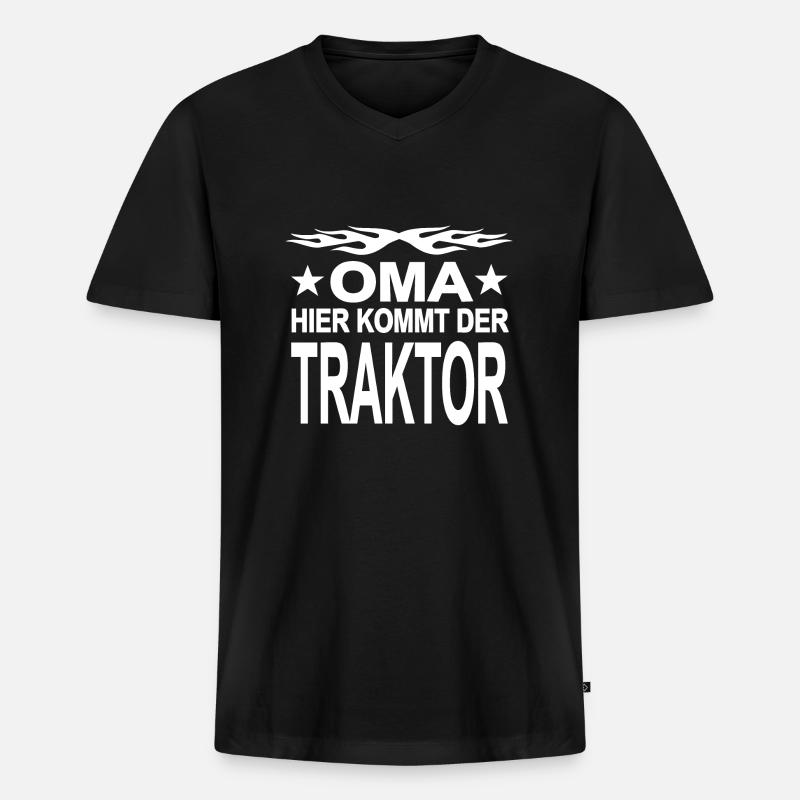 Traktor - Männer Premium Bio T-Shirt mit V-Ausschnitt - Schwarz
