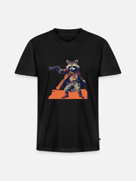 raccoon gunslinger - Men's Premium Organic T-shirt with V-neck - black