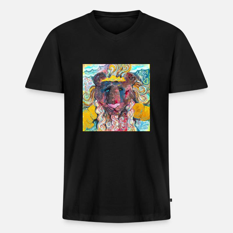 Kriegerischer Löwe - Männer Premium Bio T-Shirt mit V-Ausschnitt - Schwarz