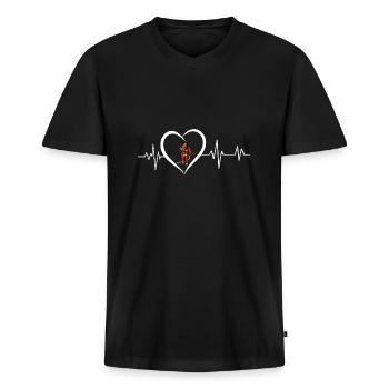 Herzschlag eines Feuerwehrmanns - Männer Premium Bio T-Shirt mit V-Ausschnitt - Schwarz - Vorne - Nico (187cm)