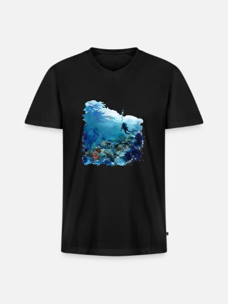 Faszination Tauchen mit Flasche - Männer Premium Bio T-Shirt mit V-Ausschnitt - Schwarz