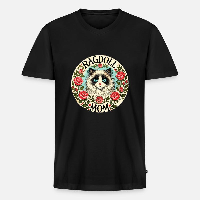 Ragdoll Katze Mama - Männer Premium Bio T-Shirt mit V-Ausschnitt - Schwarz