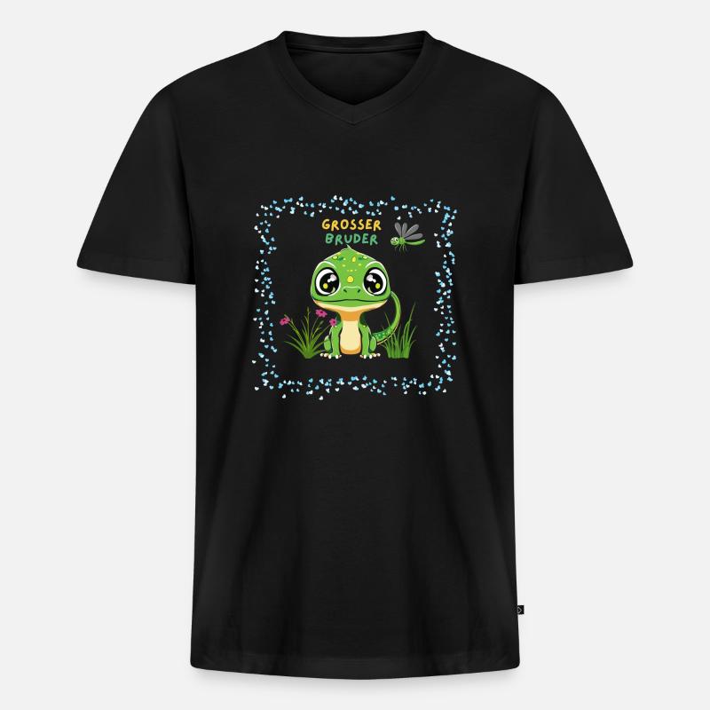 Grosser Bruder Dino - Männer Premium Bio T-Shirt mit V-Ausschnitt - Schwarz