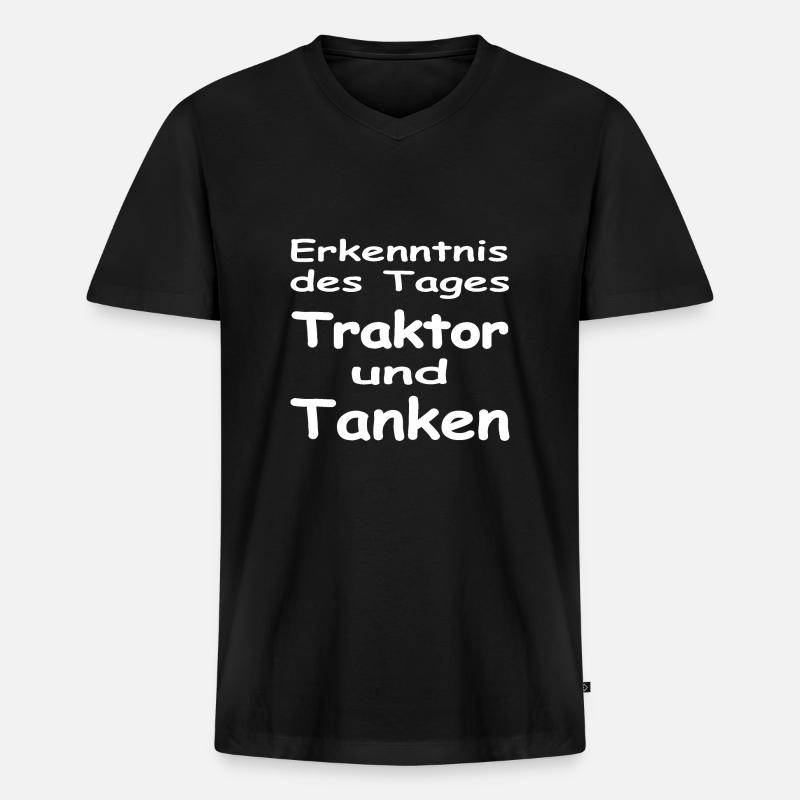 Traktor - Männer Premium Bio T-Shirt mit V-Ausschnitt - Schwarz