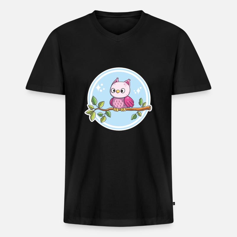 Niedliche Eule auf einem Ast - Männer Premium Bio T-Shirt mit V-Ausschnitt - Schwarz
