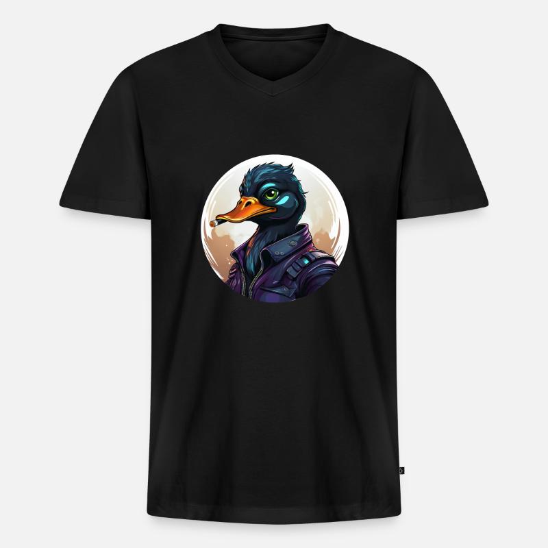 ente mit zigarre - Männer Premium Bio T-Shirt mit V-Ausschnitt - Schwarz