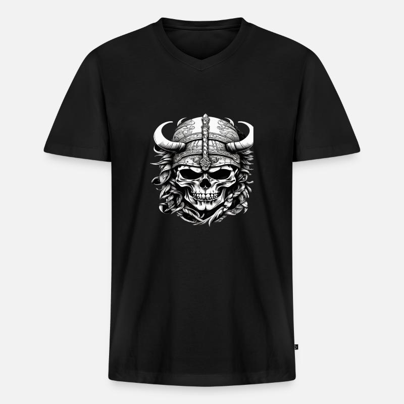 Wikinger Schädel - Männer Premium Bio T-Shirt mit V-Ausschnitt - Schwarz