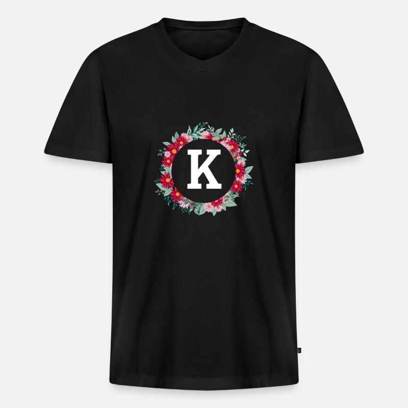 Buchstabe k Blumenkrone - Männer Premium Bio T-Shirt mit V-Ausschnitt - Schwarz