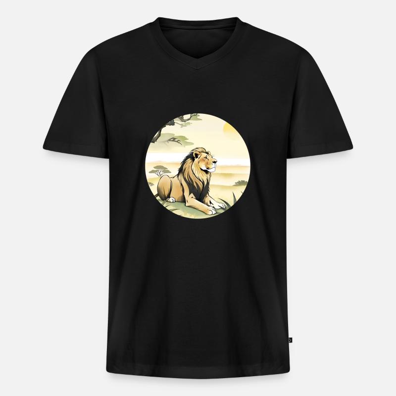 Ein Löwe in der Savanne - Männer Premium Bio T-Shirt mit V-Ausschnitt - Schwarz