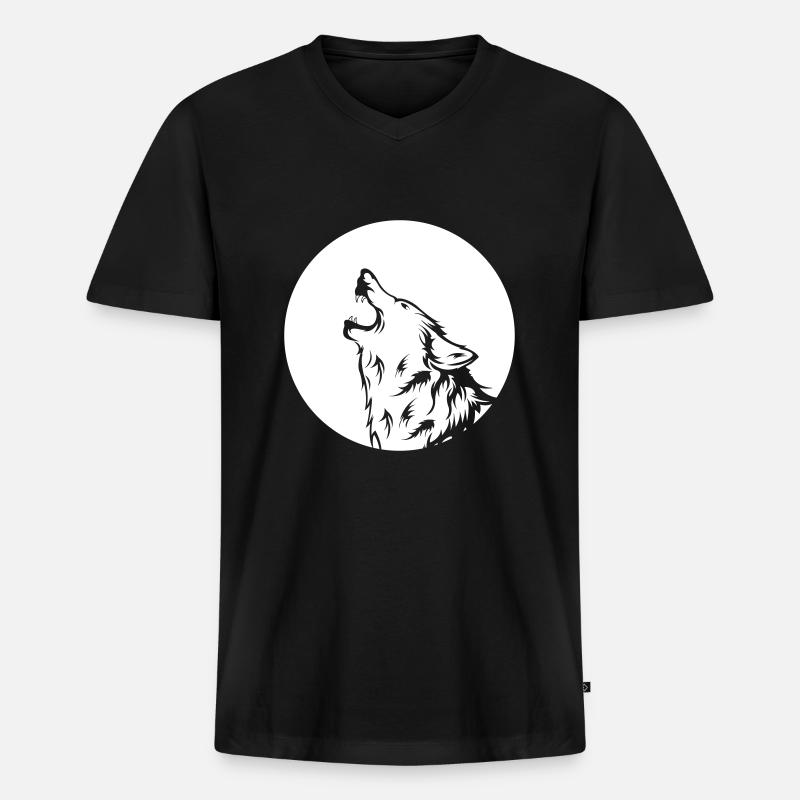 wolf - Männer Premium Bio T-Shirt mit V-Ausschnitt - Schwarz