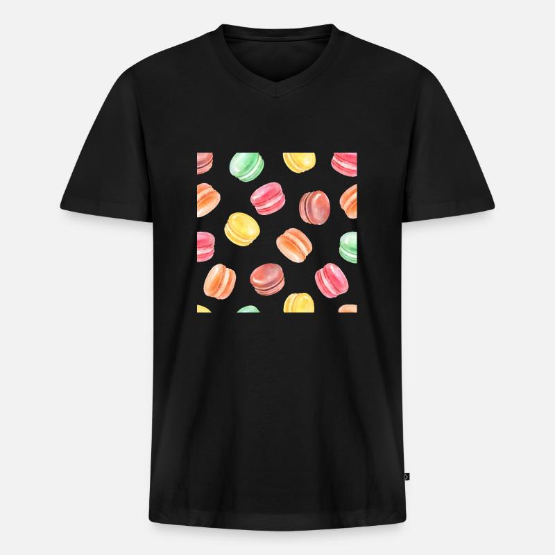 Bunte Macarons Muster - Männer Premium Bio T-Shirt mit V-Ausschnitt - Schwarz