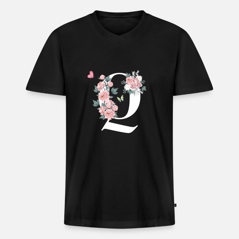 Buchstabe q rosa Blumen - Männer Premium Bio T-Shirt mit V-Ausschnitt - Schwarz