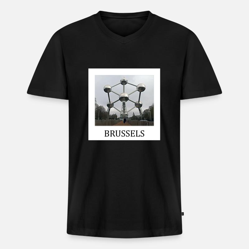 Brüsseler Atomium - Männer Premium Bio T-Shirt mit V-Ausschnitt - Schwarz