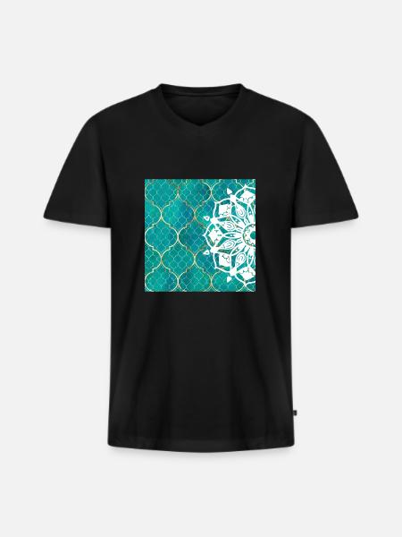 Teal Mandala Moroccan Art - Men's Premium Organic T-shirt with V-neck - black