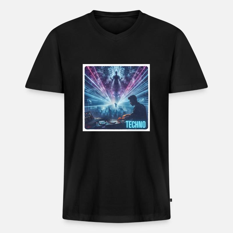 DJ mit Lasershow - Männer Premium Bio T-Shirt mit V-Ausschnitt - Schwarz