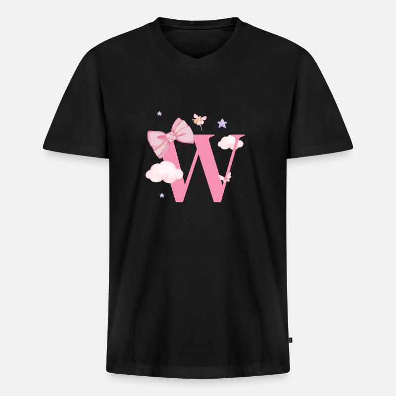 Buchstabe mit rosa Wolken - Männer Premium Bio T-Shirt mit V-Ausschnitt - Schwarz