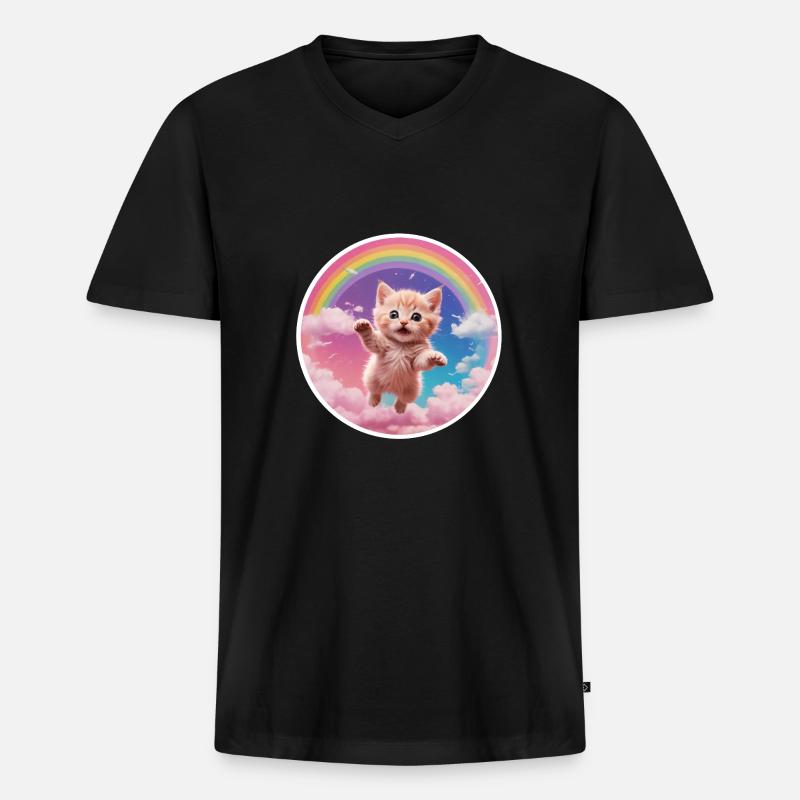 Rosa Kätzchen Regenbogen 1 - Männer Premium Bio T-Shirt mit V-Ausschnitt - Schwarz