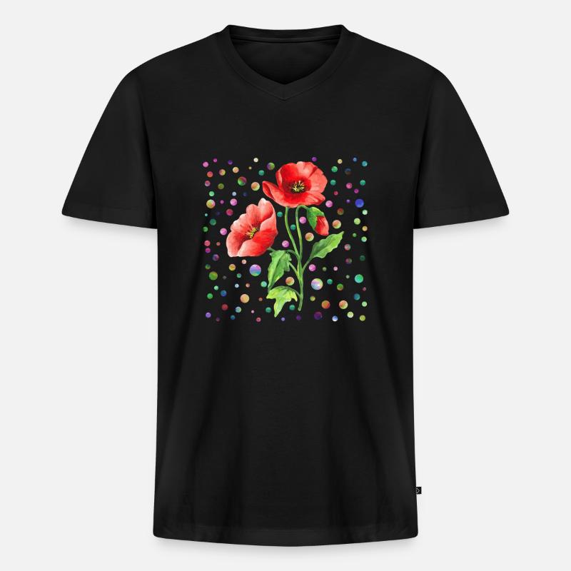Blumen - Männer Premium Bio T-Shirt mit V-Ausschnitt - Schwarz