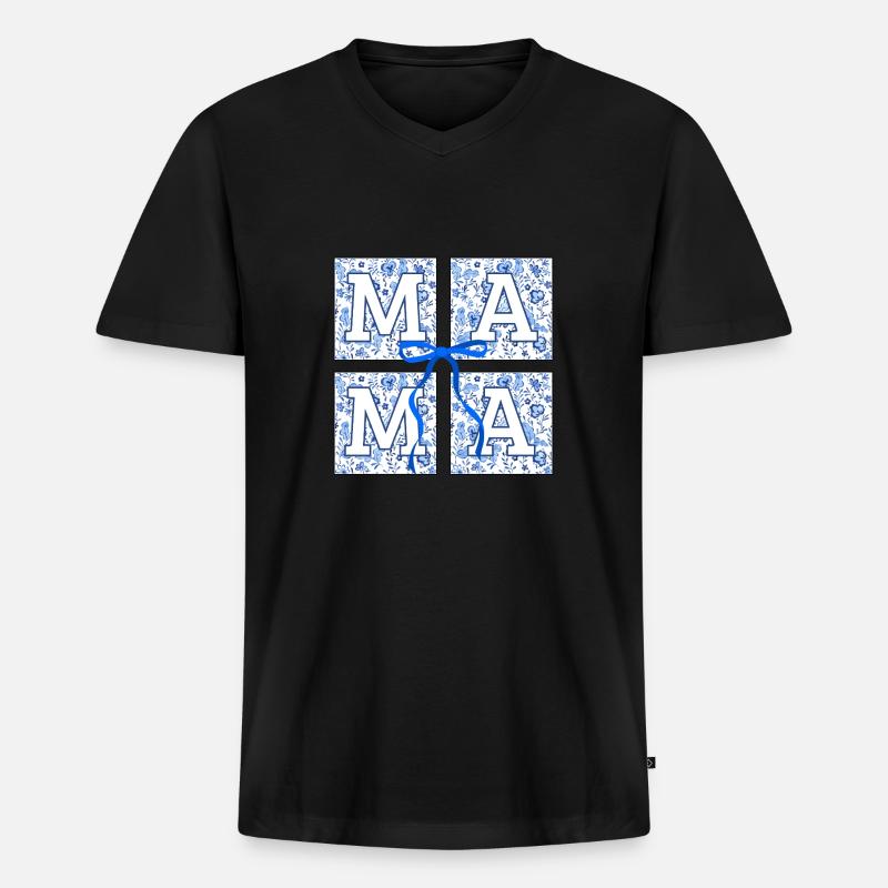 Mama Flowers - Mama Geschenkidee - Männer Premium Bio T-Shirt mit V-Ausschnitt - Schwarz