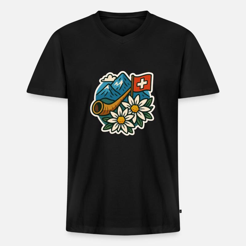 Schweizer tradition - Männer Premium Bio T-Shirt mit V-Ausschnitt - Schwarz