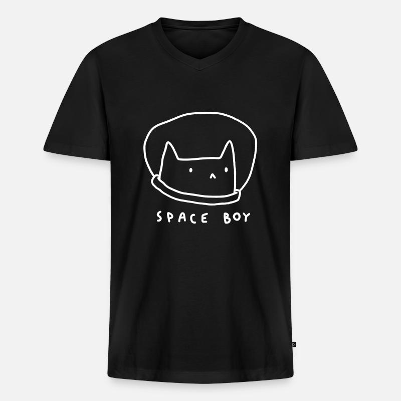 Space Boy Cat - Männer Premium Bio T-Shirt mit V-Ausschnitt - Schwarz
