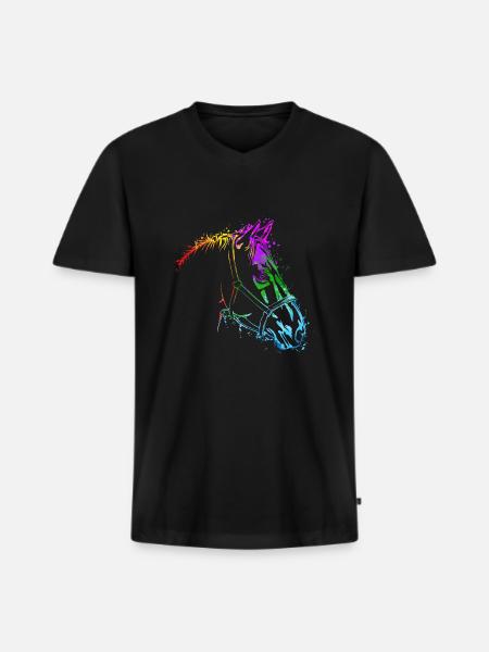 Pferdekopf Bunt Pferd Pferde - Männer Premium Bio T-Shirt mit V-Ausschnitt - Schwarz